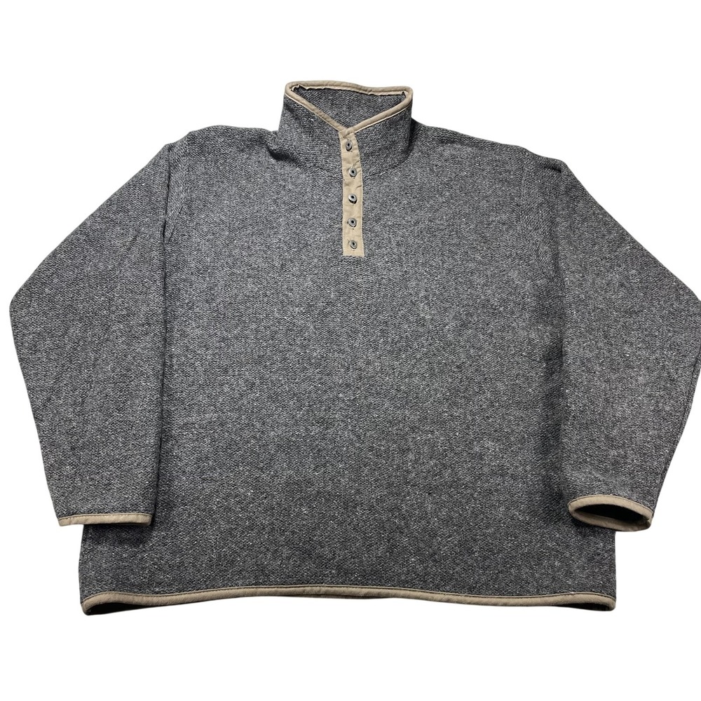 Lake Harmony Sweater Mens Large Gray Wool Henley Mock Neck Knit Pullover USA VTG